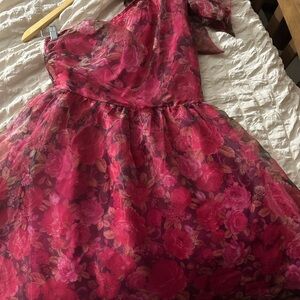 SHEIN  Holidaya Allover Floral Print One Shoulder Ruffle Hem Dress